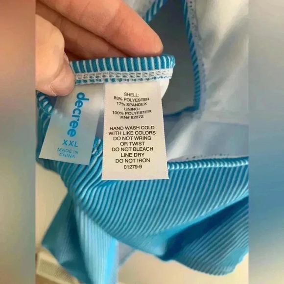 Woman’s Decree Blue Stripe Super Cheeky Adjustable New Plus Open Back One Piece - Picture 7 of 8